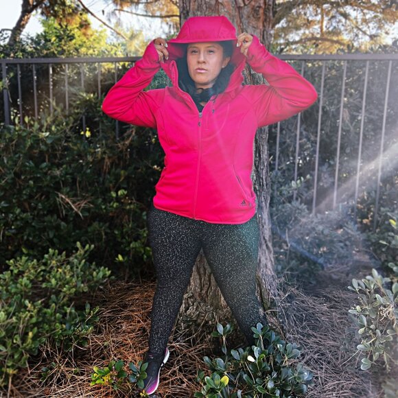Adidas Trailbreaker Full Zip Jacket Athletic Fleece High-Low Outdoor Hoodie Pink - Picture 1 of 12